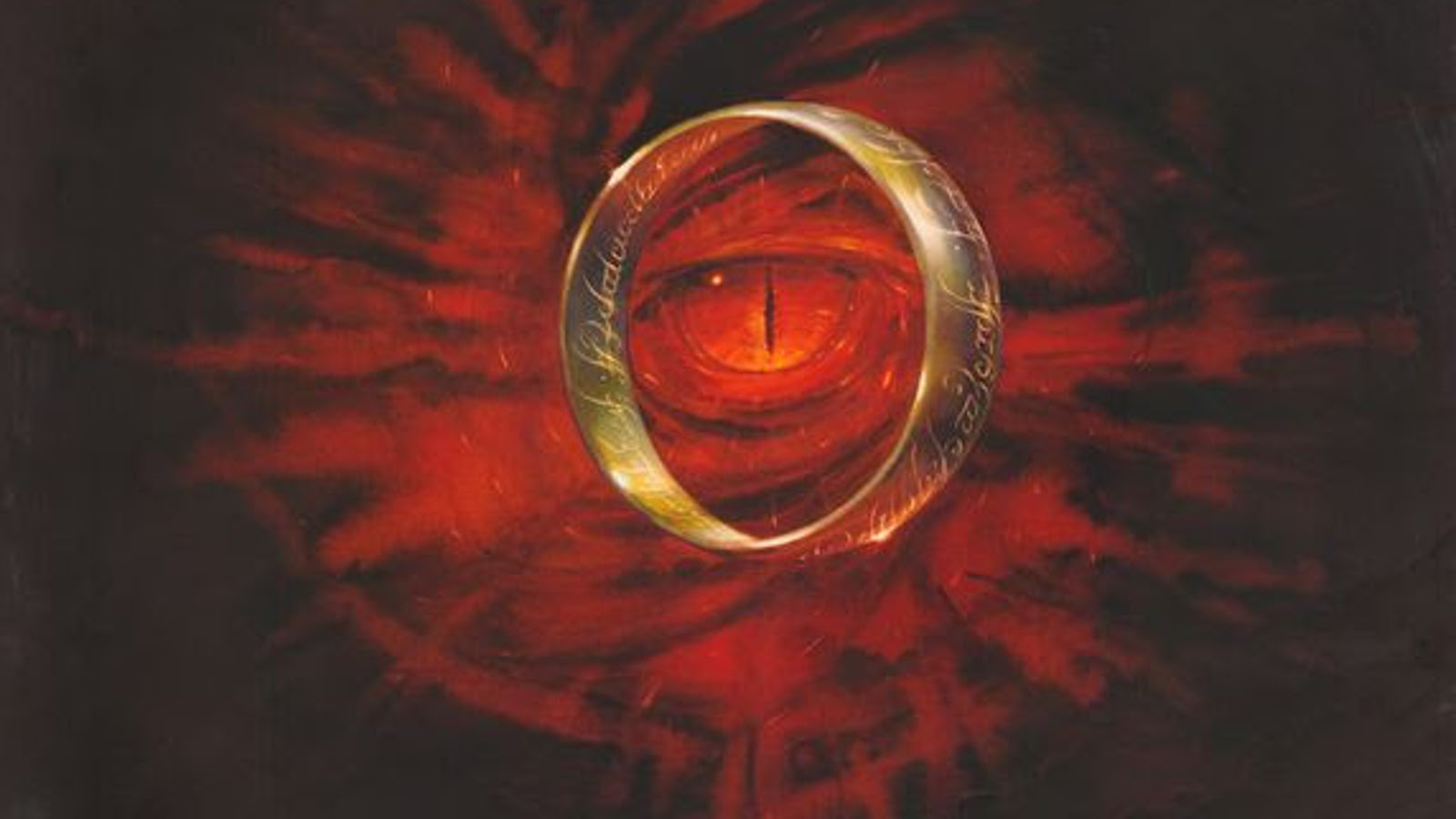 Kuvassa on mustalla pohjalla punaisesta silmästä lähteviä punaisia liekkejä.  Silmän ympärillä on kultainen sormus, jossa on sisällä kaiverrettua tekstiä.