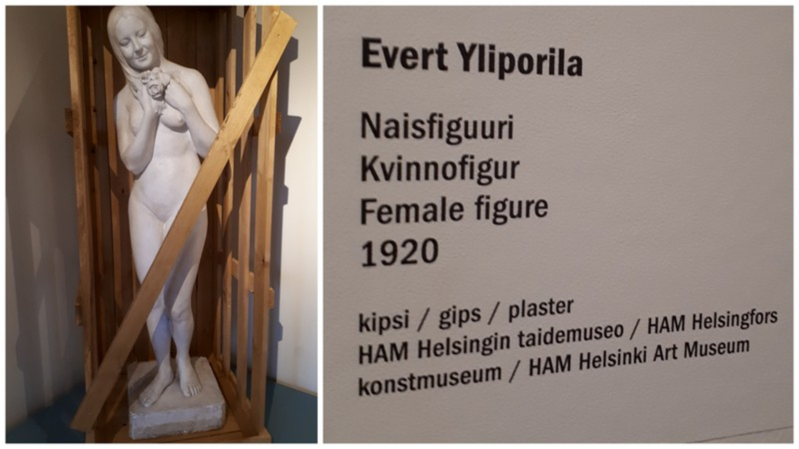 Sodasta pelastettu veistos Hakasalmen huvilan näyttelyssä Mieliala - Helsinki 1939-1945.