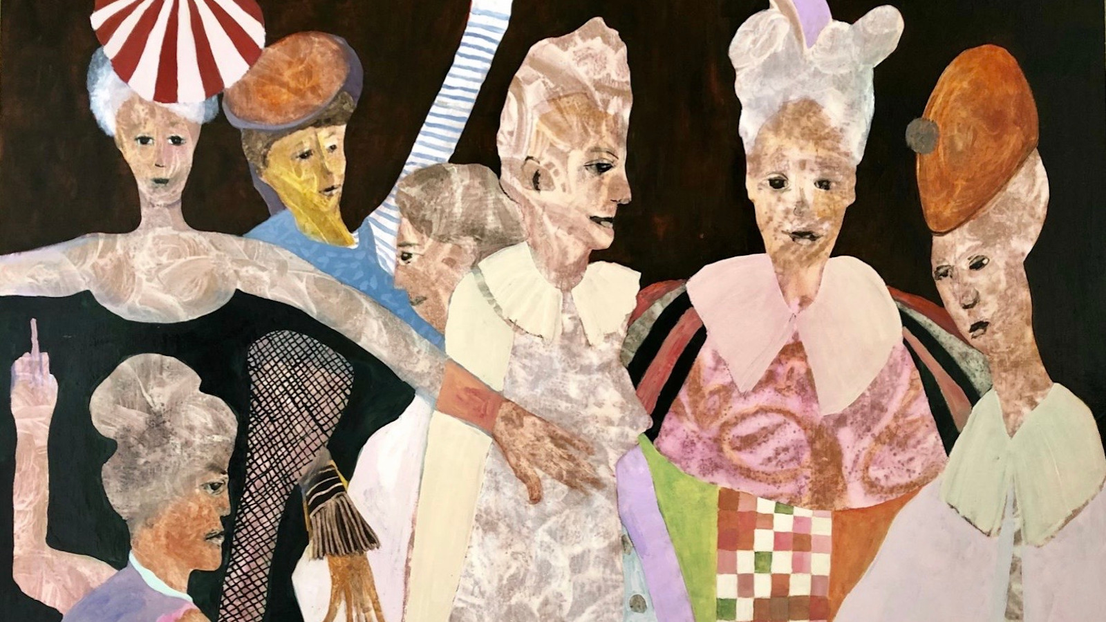 Kuvassa on Maria Wolframin useita värikkäitä naishahmoja ja ne ovat figuratiivisia.