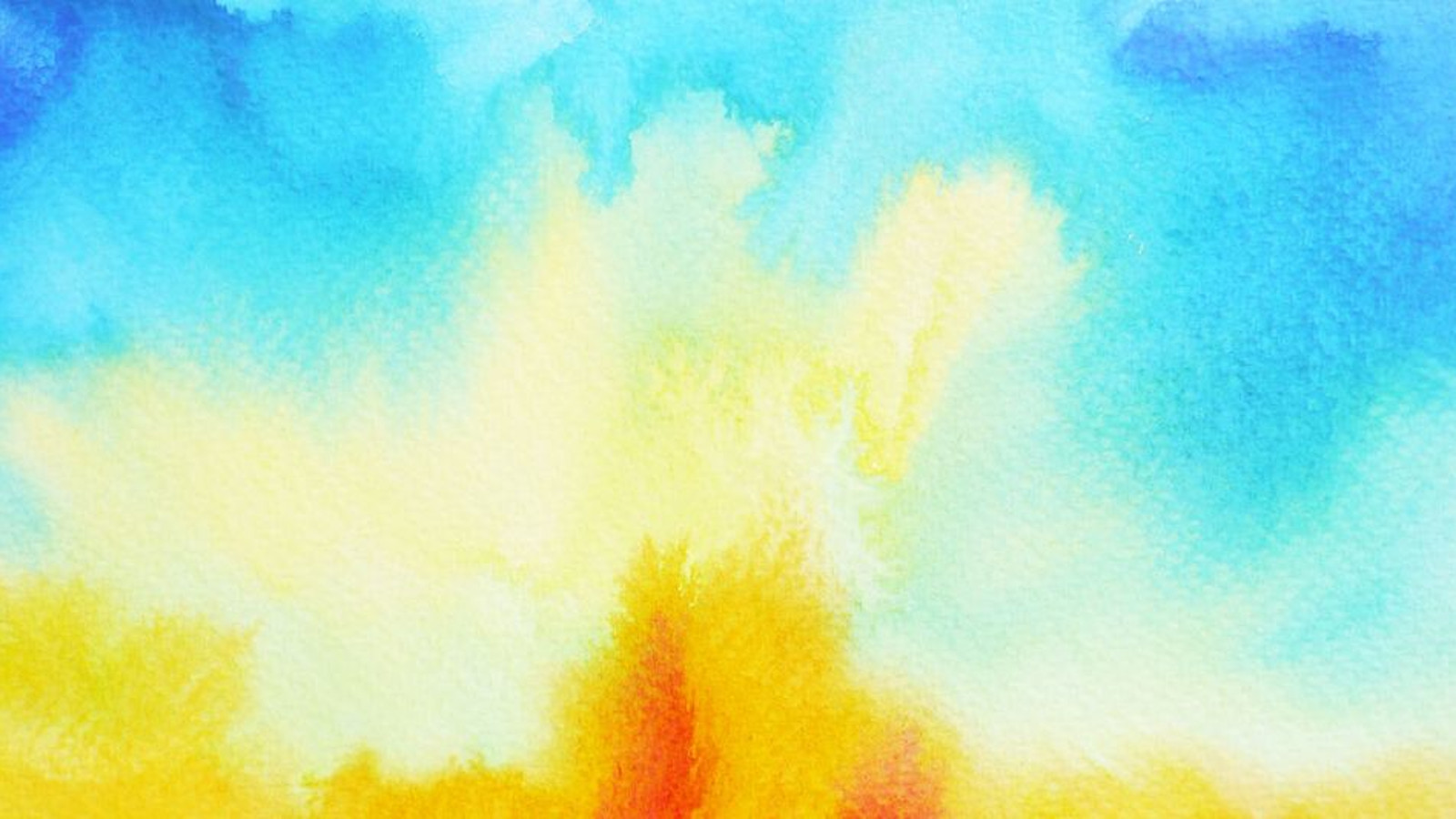Kuvassa on taideteos, jossa on pilvimäisiä värejä.  Alhaalla on oranssia ja keltaista ja ylempänä sinisiä värejä.