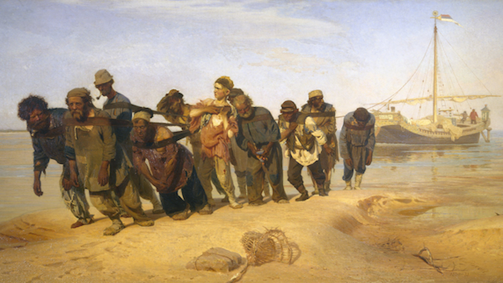 Kuvassa Ilja Repinin teos Volgan lautturit Ateneumin taidemuseon 19.3.–29.8.2021 järjestettävässä näyttelyssä.