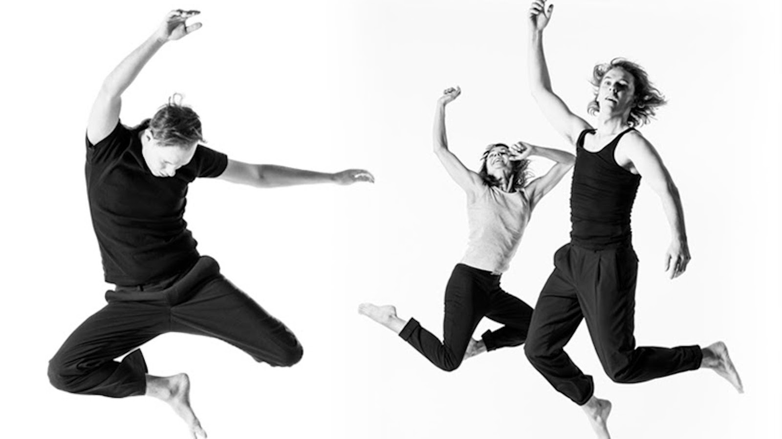 Kuvassa on Kaksivärisen fuugan tanssijoita eri asennoissa ilmassa.