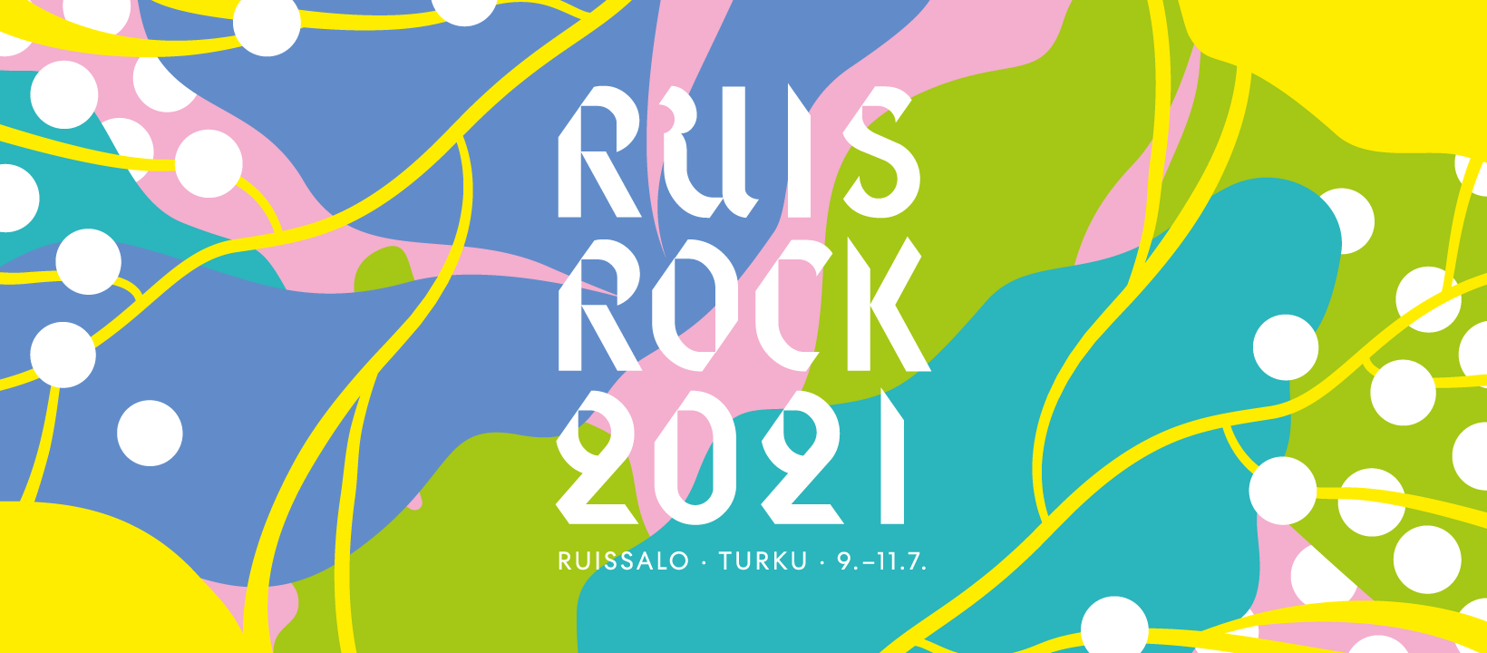 Kuvassa on pastelliväreissä oleva kuva, jonka keskellä on teksti Ruisrock 2021.