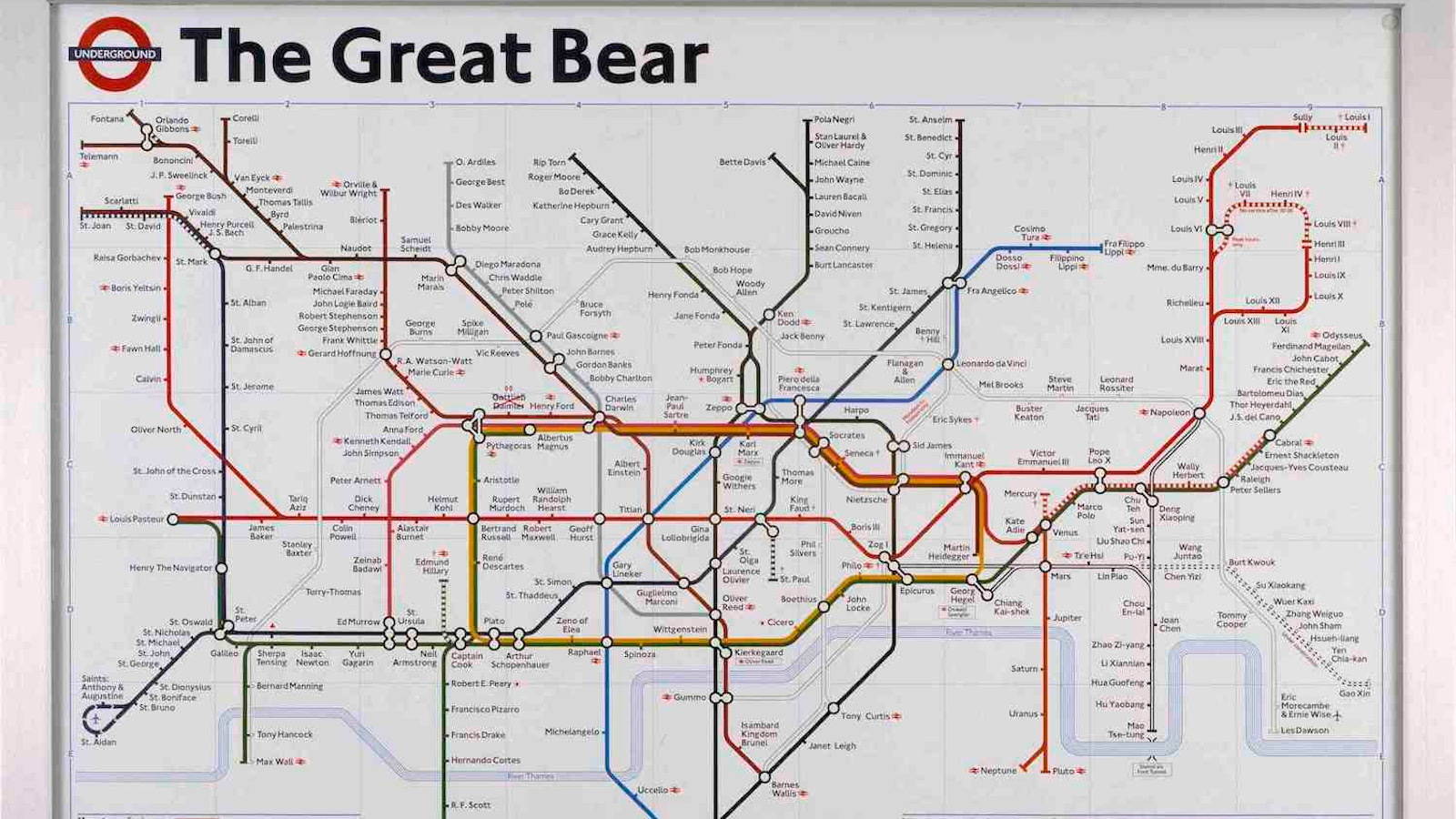 Kuvassa on Lontoon metrokartta, jonka otsikkona on The Big Bear