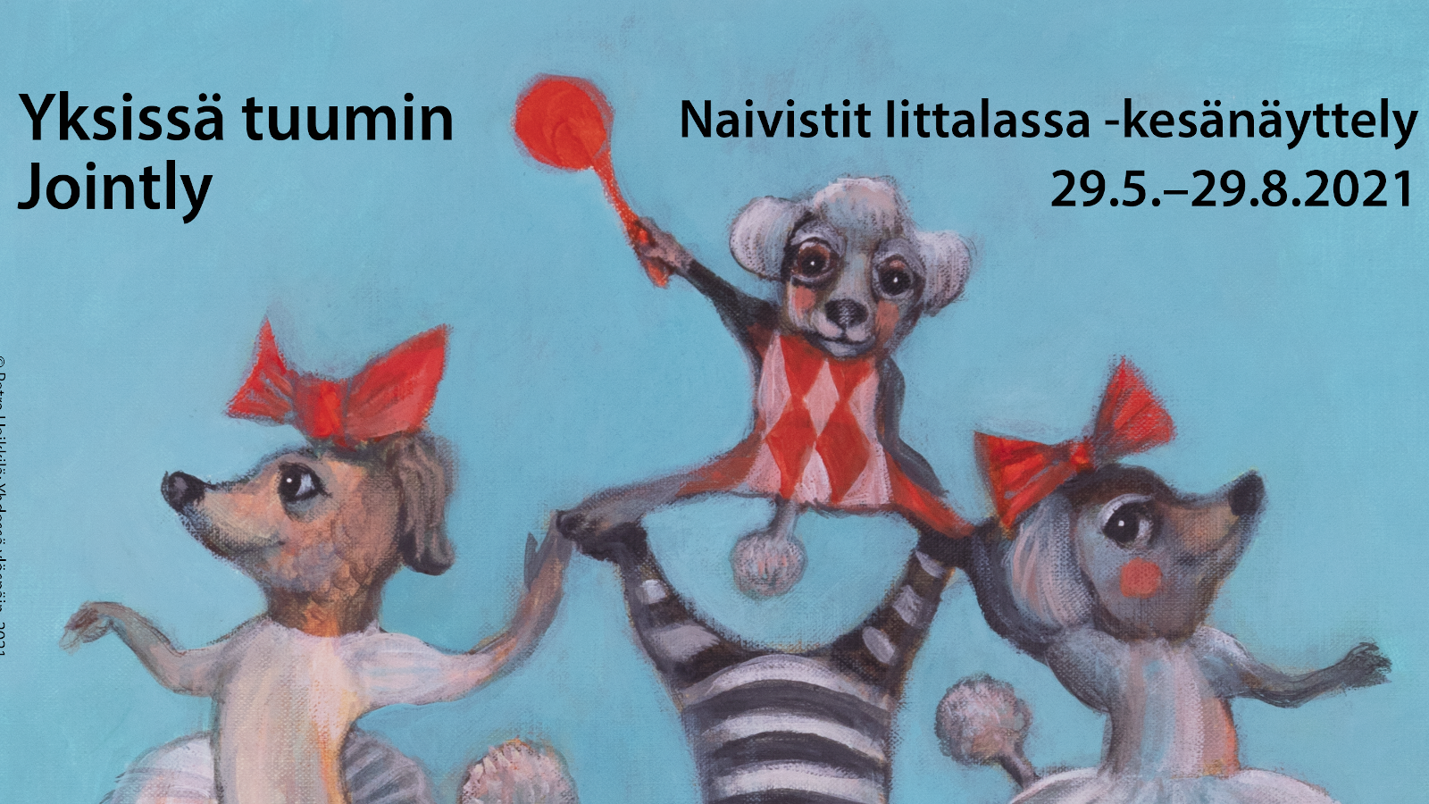 Petra Heikkilän maalaama Naivistit Iittalassa näyttelyn juliste. Näyttely avataan 6.6.2021.