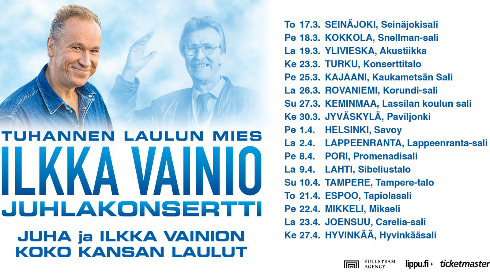 Kuvassa on Ilkka "Ile" Vainion kevään 2022 "Koko kansan laulut" -konserttikiertueen kalenteri. 