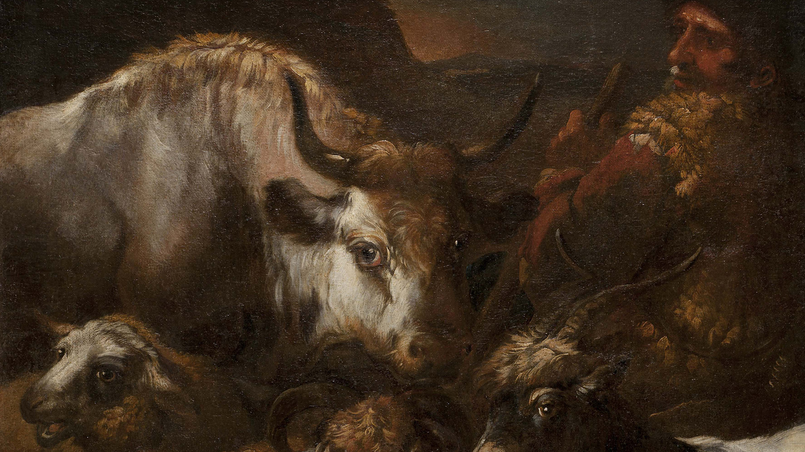 Philipp Peter Roosin öljymaalaus 1600-luvulta, Paimen, härkä, lampaita ja vuohia, lahjoitetaan Amos Rexin toimesta Saksaan Neubrandenburgin kaupungille.
