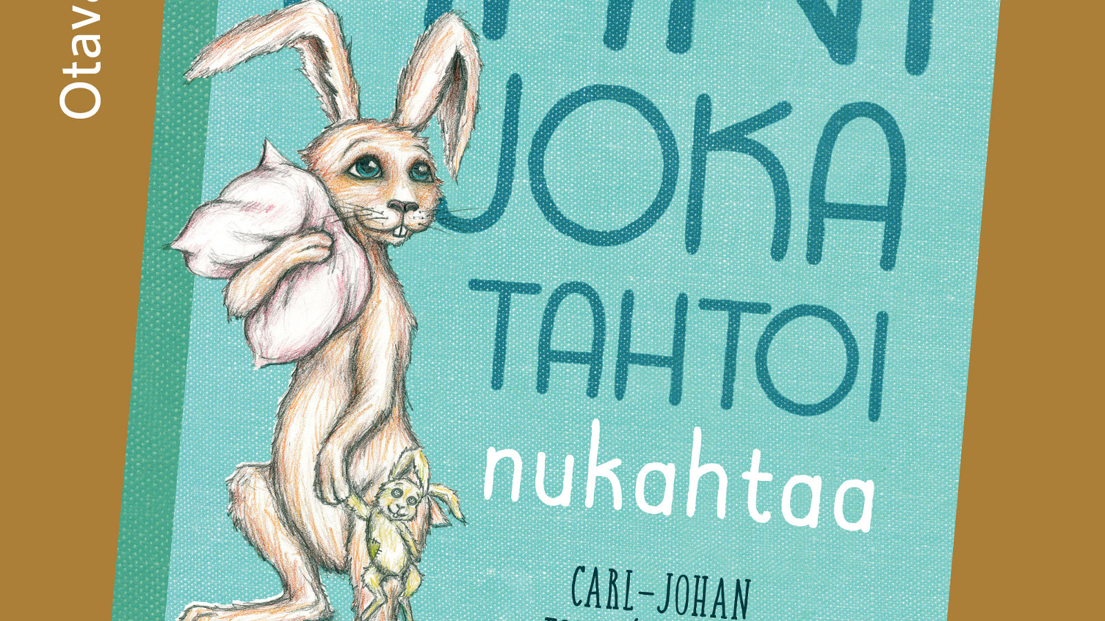 Kuvassa on osa kirjan kannesta ja siinä on vasemmalla piirroskuva kanista.  Kirjan nimestä näkyy osa. Kannessa on vaalean sinistä ja taustalla on vaalean ruskeaa.