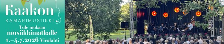 Kaakon Kamarimusiikin mainos. Kaakon Kamarimusiikki tarjoaa korkeatasoisia konserttielämyksiä kaakkoisessa Suomessa.