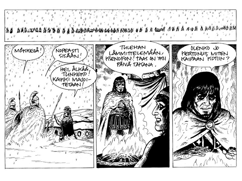 Pitkä matka näkyy vaatteissa ja kasvoissa.