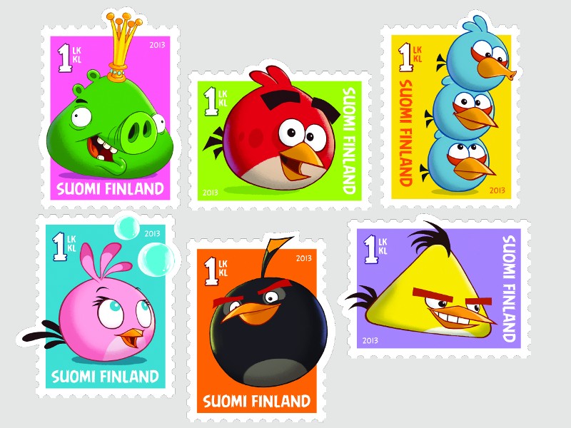 Syyskuun 9. 2013 julkaistavat Angry Birds postimerkit. Kuva: Itella Posti Oy.