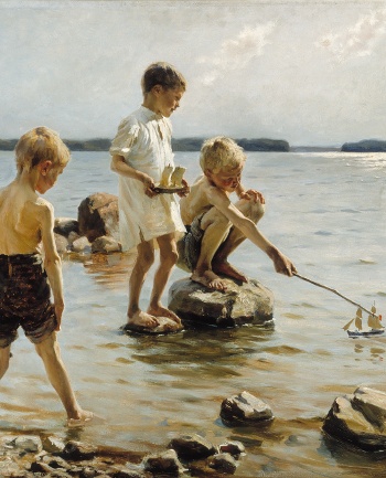 Albert Edelfelt: Leikkiviä poikia rannalla, 1884. Ateneumin taidemuseo.<br />
Kuva: Hannu Aaltonen, KKA.<br />
Kuvaa rajattu.