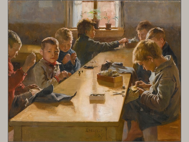 Albert Edelfelt: Sisäkuva poikien työkodista Helsingissä (1885). Kuva: Sothebys.com.