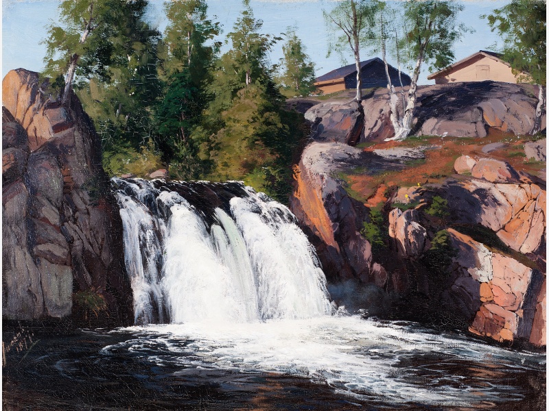 Vesiputous (Parikkalan Juvankoski), 1877. Öljymaalaus, Turun taidemuseo, kokoelma Nils Dahlström. Valokuva: Vesa Aaltonen.