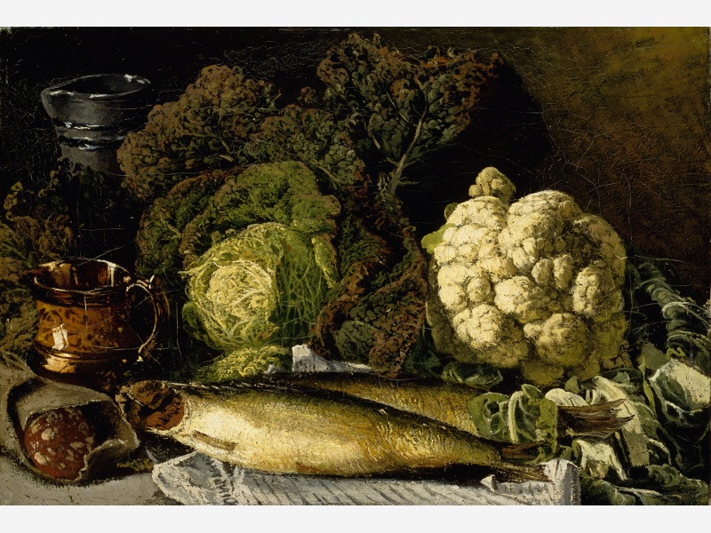 Vihannes- ja kala-asetelma, 1876. Öljymaalaus, Ateneumin taidemuseo, Helsinki. Valokuva: Kuvataiteen keskusarkisto, Jukka Romu.