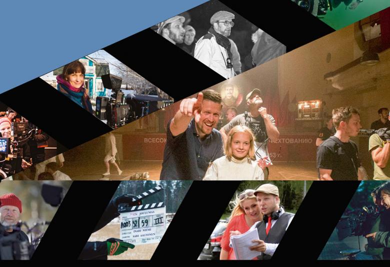 Kuvassa on useita kuvia ja ne ovat leikattu vinosti ikäänkuin filminauhaksi, jossa väleissä on mustia pätkiä.  Keskellä on mies ja hänen edessään on nuori tyttö ja heidän oikealla puolellaan on kaksi miestä, joista toinen on kameran takana. Kuvassa on elokuvan tekotilanne kuten muissakin pienissä kuvissa.  