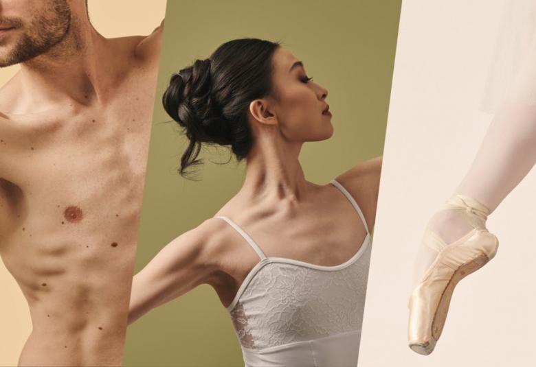 Kuvassa on vasemmalla miehen alastonta vartaloa ja siinä näkyy kylkeä ja leuka sekä ojennettu käsi.  Keskellä on on tummahiuksinen naistanssija, jonka kasvot on poispäin kuvasta.  Kädet ovat ojennettuina ja päällä on valkoinen ohut olkaiminen paita.  Oikealla on naisbalettitanssijan ojennettu nilkka.  Tausta on vaalea ja samoin balettitossu. Kuvat on leikattu vinosti.