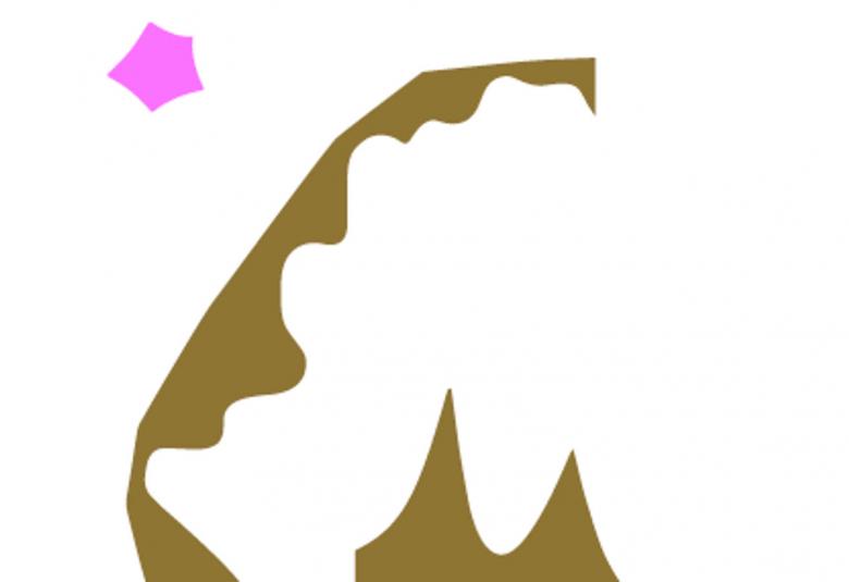 Kuvassa on valkealla pohjalla palkinnon tunnuksen yläosa, jossa on punainen tähtimäinen kuvio ja oikealla kullan värisiä abstrakteja kuvioita.