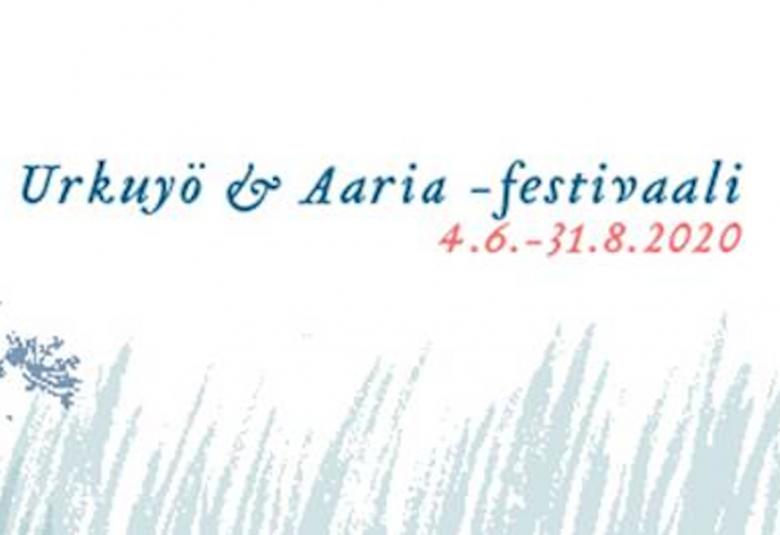 Kuvassa on Urkuyö & Aaria 2020 juliste, jonka pohja on vaalea ja siinä on nimen ja ajan alla piirrettyjä heiniä.