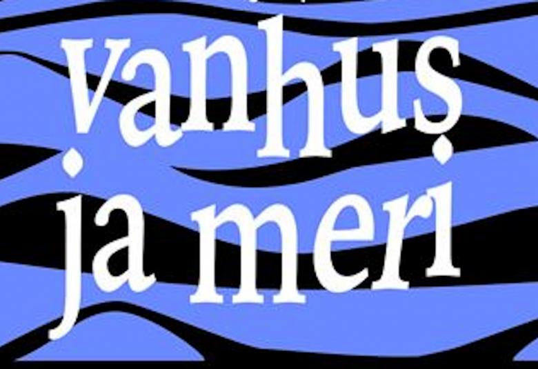 Kuvassa on sini-mustalla pohjalla teksti Vanhus ja meri.