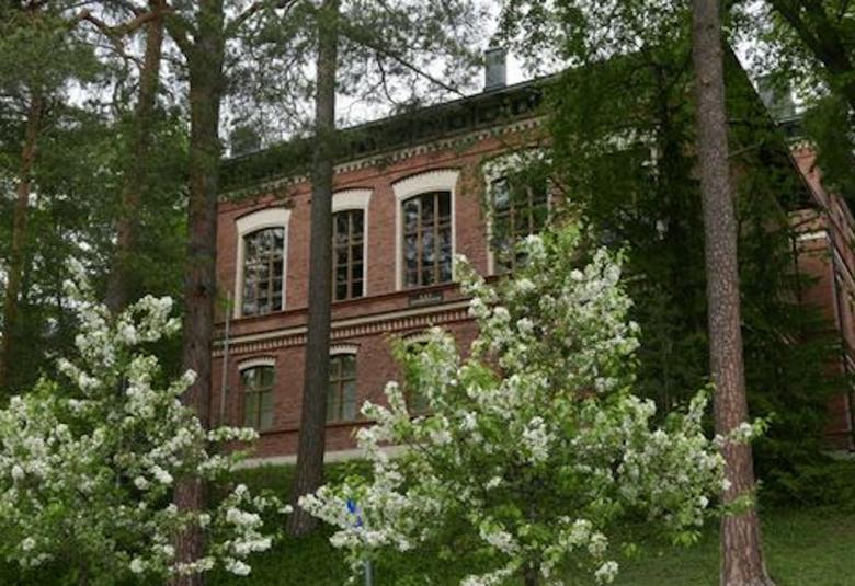 Kuvassa on Konstantin Kiseleffin talo, joka on puiden keskellä.