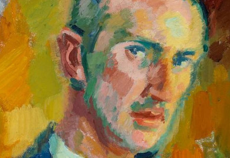 Kuvassa on Magnus Enckellin omakuva kasvoista vinosti.