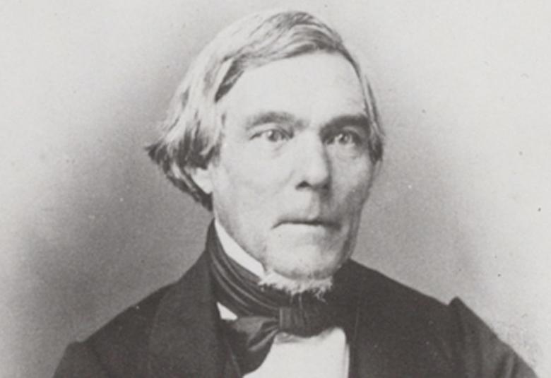 Kuvassa on Elias Lönnrotin kasvokuva musta-valkoisena.