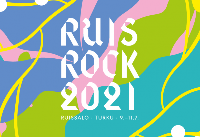 Kuvassa on pastelliväreissä oleva kuva, jonka keskellä on teksti Ruisrock 2021.