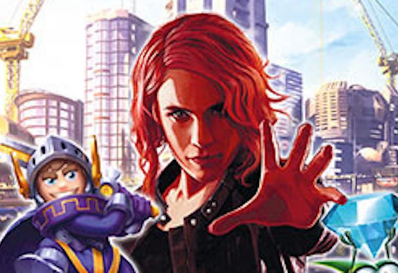 Kuvassa on osa kirjan kannesta ja siinä on punatukkainen nuori nainen, joka ojentaa kättään kohti katsojaa.  Oikealla vieressä on haarniska edessään oleva kypäräpäinen olento.  