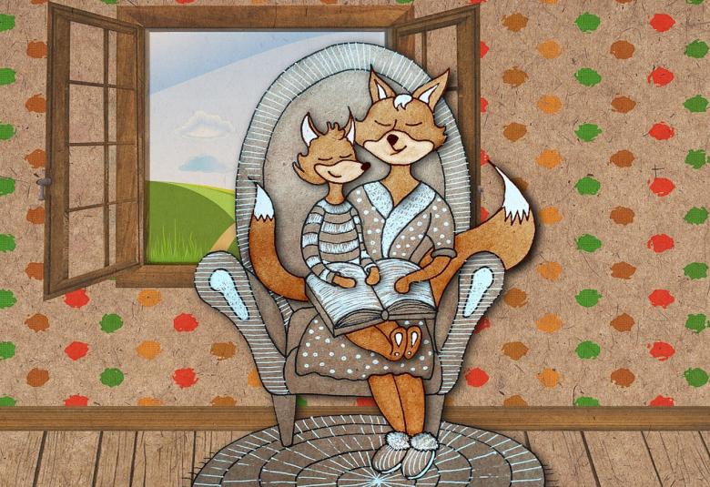 Lukuhetki lapsen kanssa, kuvitusta juttuun Mitä Suomi lukee- maaliskuu 2021.