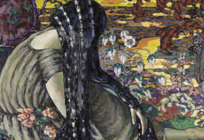 Meditaatio (Nainen maisemassa) -maalaus on esillä EMMAn Konrad Mägi – Maalauksen arvoitus -näyttelyssä 29.9.2021–23.1.2022.