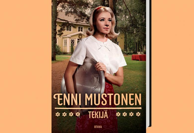 Kuvassa on keskellä kuva kirjan kannesta ja reunat ovat oranssit. Kirjan kannessa on piirroskuva nuoresta naisesta.