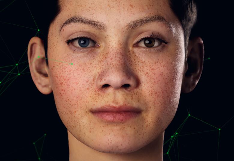 Kuvassa on nuoren naisen kasvot. Tausta on tumma ja siinä on tähtikuvioita.