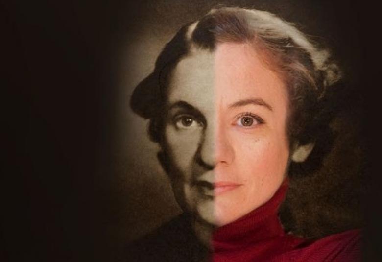 Kuvassa on Katri Valan kasvot tumman ruskealla pohjalla piirroksenomaisesti.