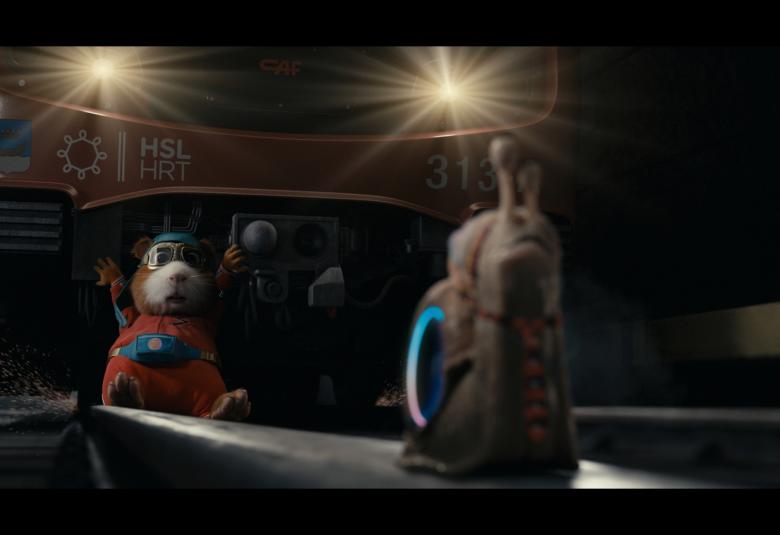 Kuvassa on tummassa metrotunnelissa Supermarsu.