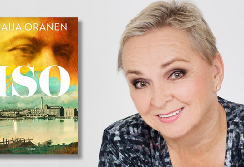 Kuvassa on vasemmalla kuva kirjan kannesta ja siinä on kellertävää kasvokuva ylhäällä sekä alhaalla maisemakuvaa Mäntästä.  Keskellä on kirjan nimi Iso.  Oikealla on Raija Orasen kasvokuva.