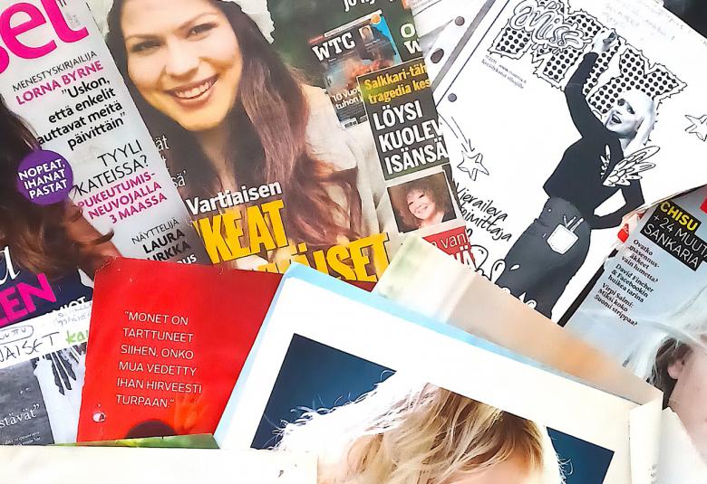 Kuvassa on kollaasina eri naistenlehtien sivuja.