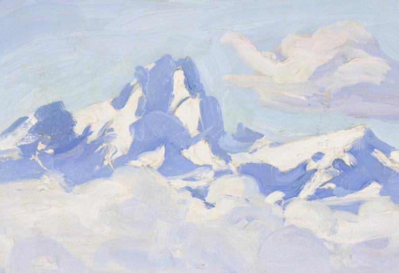 Kuvassa on sinistä vuorta ja kuvan sävy on kokonaan sinistä tai vaaleaa.