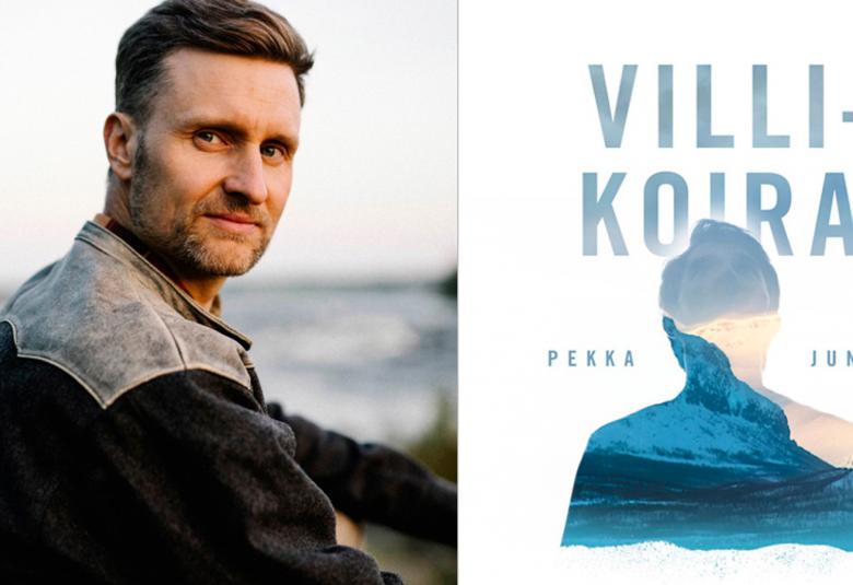 Kuvassa on vasemmalla Pekka Juntin puolivartalokuva. Hän on kääntyneenä taustalla olevaan maisemaan ja katsoo taaksepäin kuvaan.Juntilla on tumman sininen pusakka päällään ja siinä on harmaa yläosa. Oikealla on kuva kirjan kannesta ja siinä on valkoisella pohjalla kirjan nimi sekä kirjoittaja.  Keskellä on ihmisen yläosan figuuri ja sen keskellä alaosassa tunturimaisema.