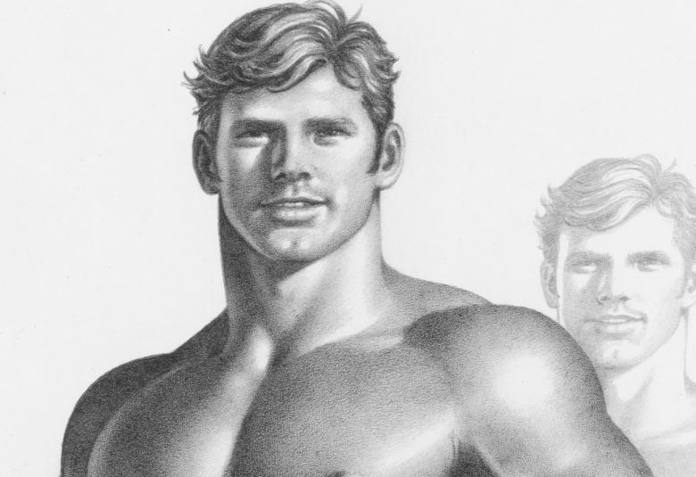 Kuvassa on nuori mies, josta näkyy ylävartalon lihaksia ja taustalla on himmeällä toinen  nuori mies.