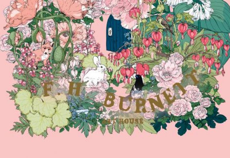 Kuvassa on kukkia piirretyssä kukkatarhassa koko kuva-alalla paitsi molemmissa reunoissa ja alaosassa.  Niissä on värinä roosa.