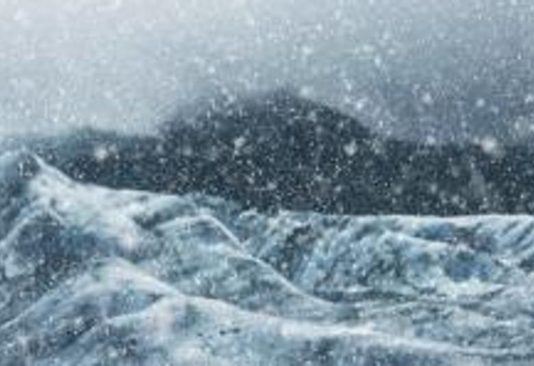 Kuvassa on osa kirjan Jacob kannesta ja siinä on lumisateista  merimaisemaa, jossa on taaempana vuoria ja edessä on myrskyävää merta.