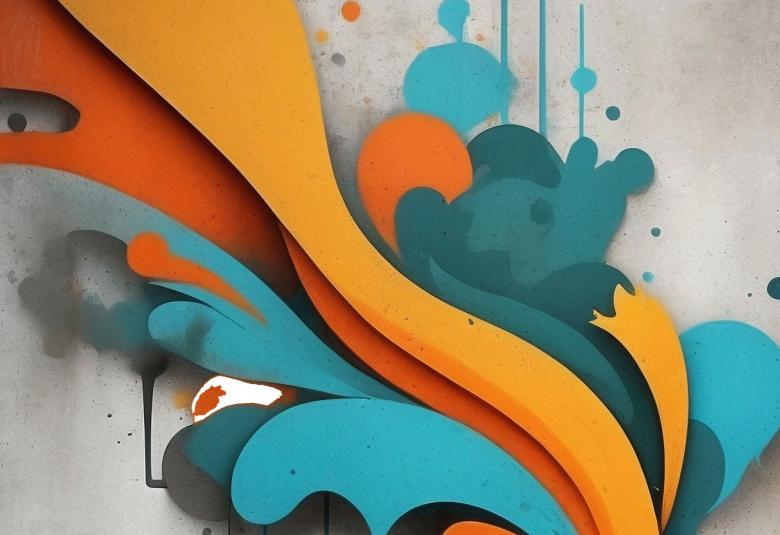 Kuvassa on harmaalla pohjalla aaltomaisia turkooseja, ruskeita, keltaisia ja sinisiä aaltoja oikealta alhaalta vasempaan kulmaan.