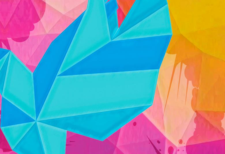 Kuvassa on sivuttain paperimainen vaaleansininen ja tummemman sininen rauhankyyhky sivuttain. Vasemmalla on valeaa ja tummemman punaista ja oikealla keltaista ja oranssia.