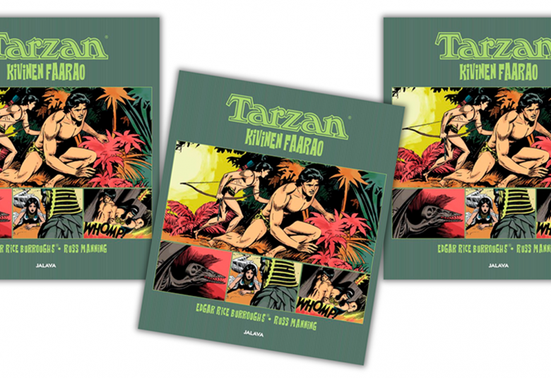 Kuvassa on kolmen kirjan kannet ja niissä yl- ja alaosassa vireät reunukset sekä kirjan nimi. Keskellä on värikäs viidakkokuva ja sen olla kolme pienempää kuvaa sarjakuvina.