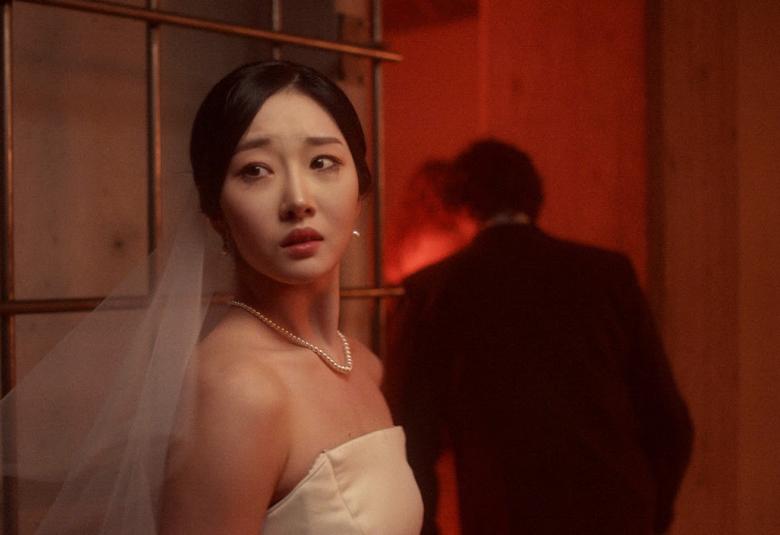 Kuvassa on balettitanssija puolivartalokuvassa. Hän on kääntyneenä osittain katse vasemmalle ja häellä on huntu hiuksist akiinnitettynä taakse. Taustalla on mies selin.