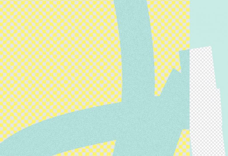 Kuvassa on  suurin osa turkoosi-keltaruudullista pohjaa ja oikealla vaaleata turkoosia. Lähes keskeltä tulee leveä turkoosi raita ja vinosti ylimenevää raitaa. Oikealta alhaalta tulee vaalea raita ylöspäin. Kuva on osa julisteesta.