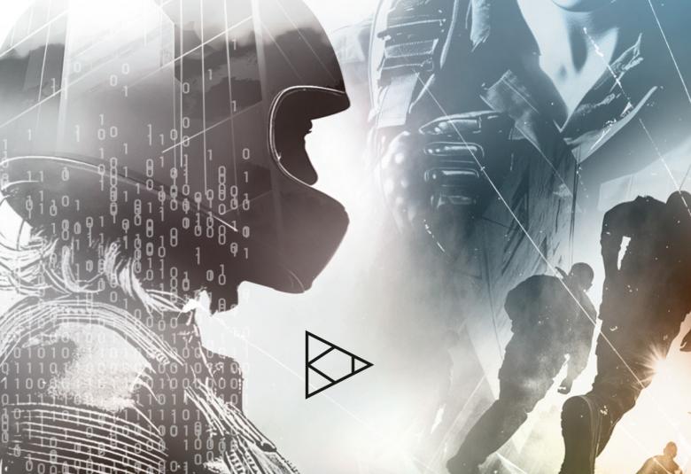 Kuvassa on piirroskuva, jossa vasemmalla on sivuttain tumma, kypäräpäinen hamo, jolla on nahkatakki. Oikealla näkyy kaksi mieshahmoa takaapäin ja isoa nahkatakkia. Kuva on osa kirjan kannesta.