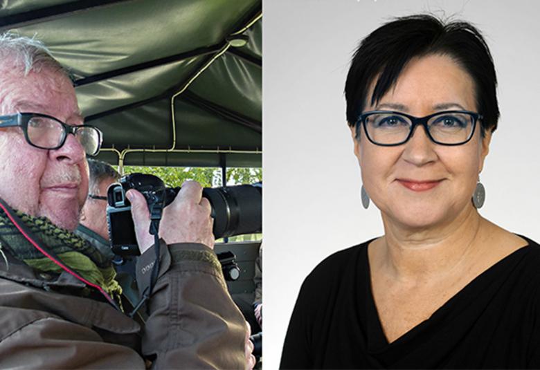 Kuvassa on vasemmalla puolivartalokuvassa Matti Vuento kamera kädessään ja vihreässä maiharissa. Oikealla on erillinen kuva Maria Lähteenmäestä, jolla on musta t-paita päällään, lyhyet hiukset ja silmälasit. Tausta on vaalea.