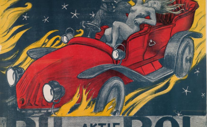 Kuvassa on punaisen vanhanaikaisen avoauton päällä harmaa haninen. Vasemmalla on keltaisia liekkejä taustalla tummaa tähtitaivas. Alla on tekstiä Bol-bol isoin kirjaimin.